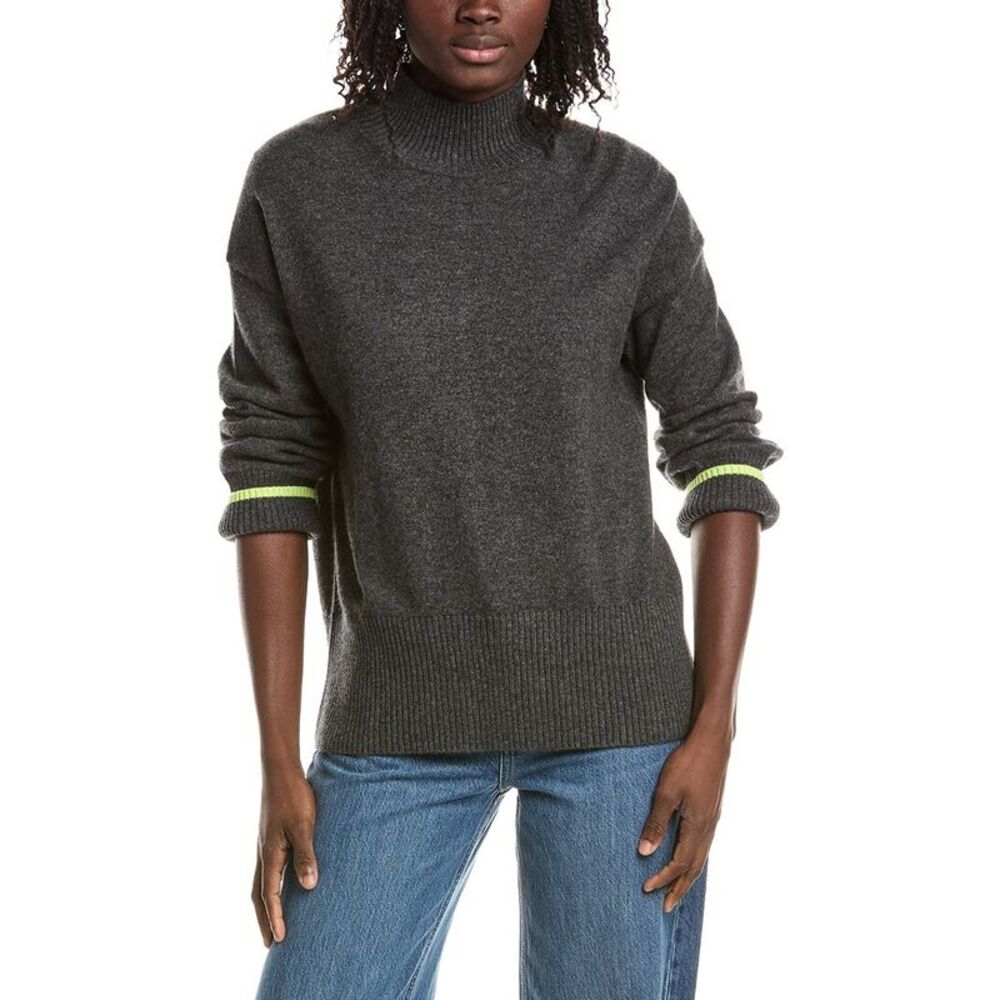 &Isla Womens Alex Split Hem Mock Neck 100% Cashmere Sweater, Yellow